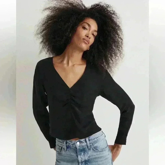Madewell Brushed Ruched-Front Top in True Black Size 6 - Picture 1 of 8
